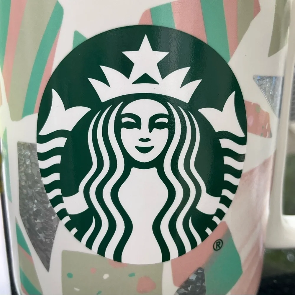 Starbucks 2019 Confetti Foil Geometric Pink Green Ceramic Coffee Mug 12oz - Picture 8 of 14